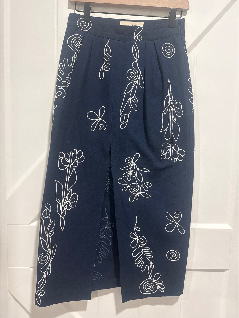 Mara Hoffman Florence Organic Cotton Navy Blue Skirt with White Cord Embroidery